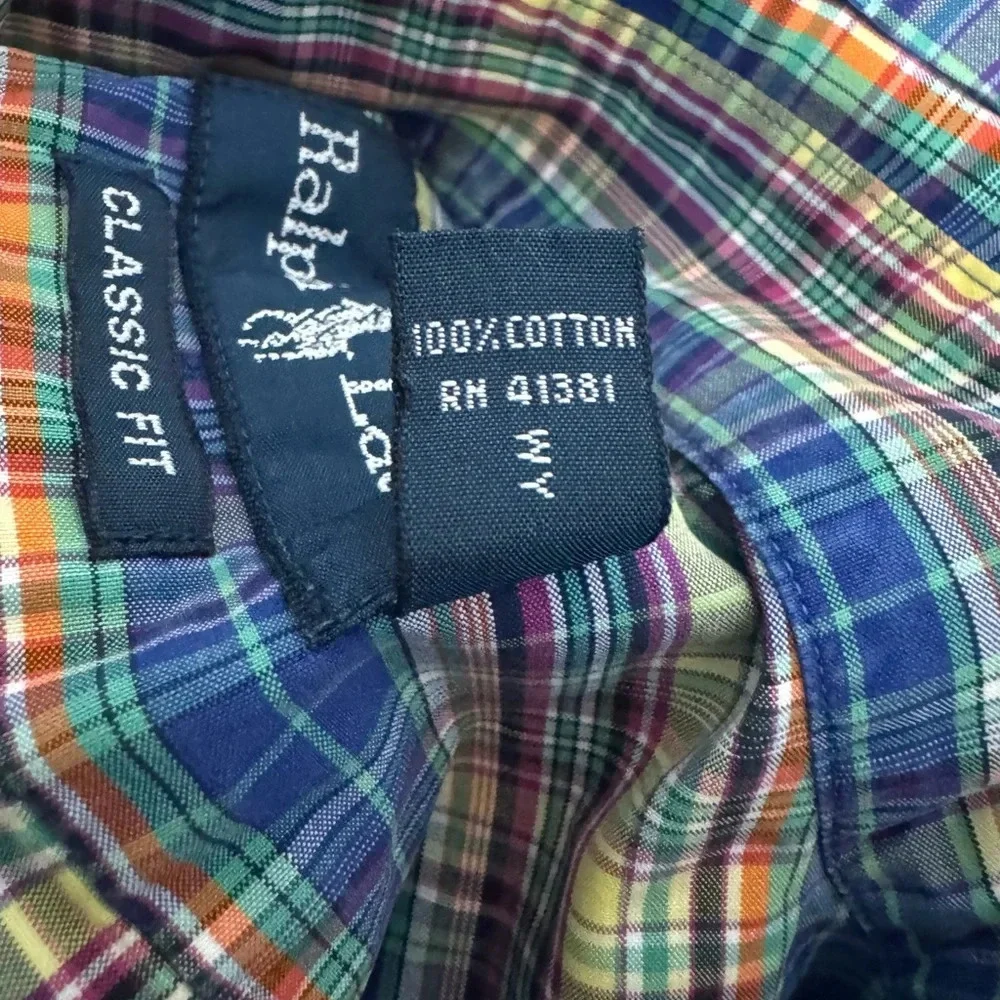 Polo Ralph Lauren Button Up Rainbow Multicolor Plaid Shirt Men’s size Large